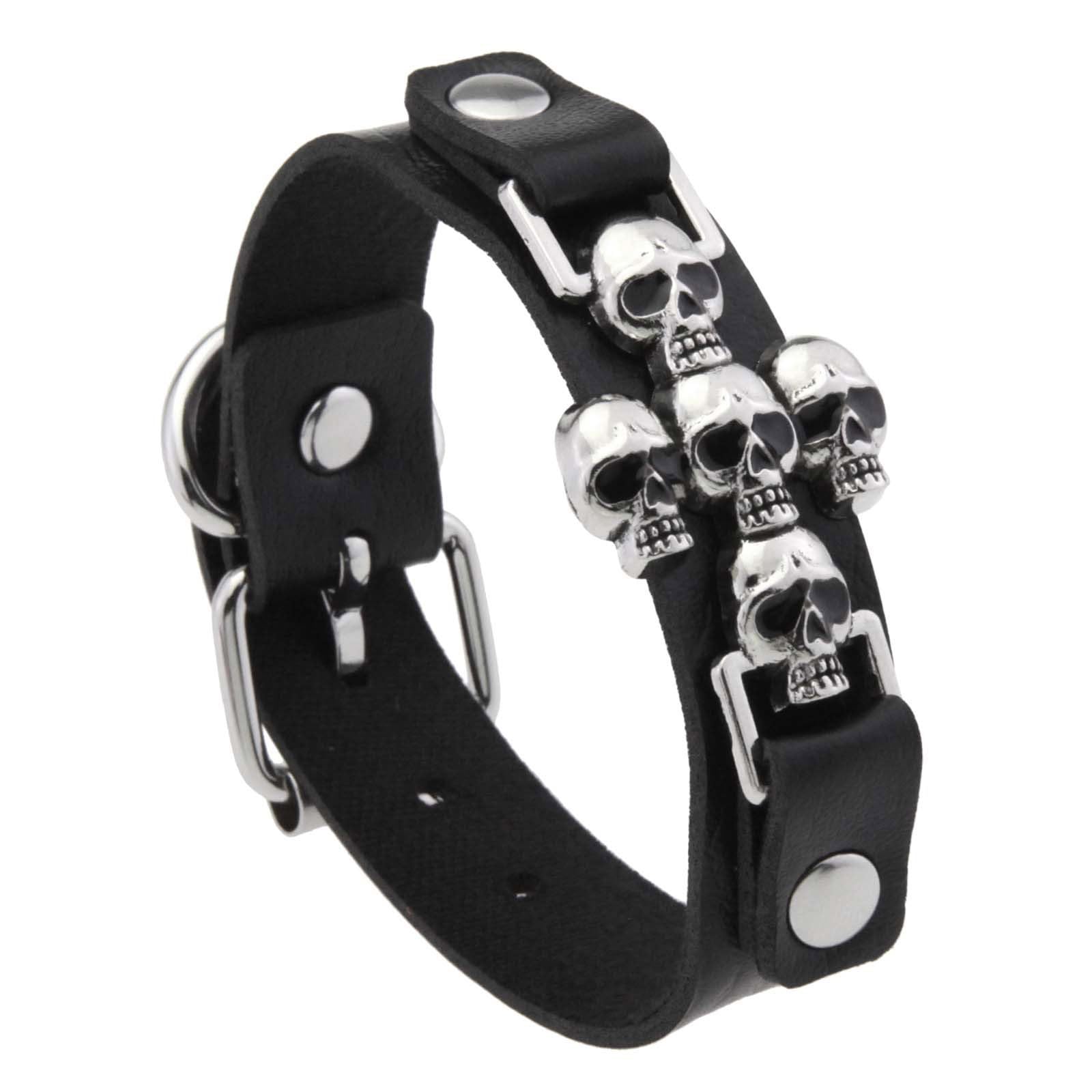 Maxtonser Punk Styles Crossed Skull Bracelet For Men And Women PU Leather Jewelry With Gothic Charm Design For Edgy Fashion Lovers