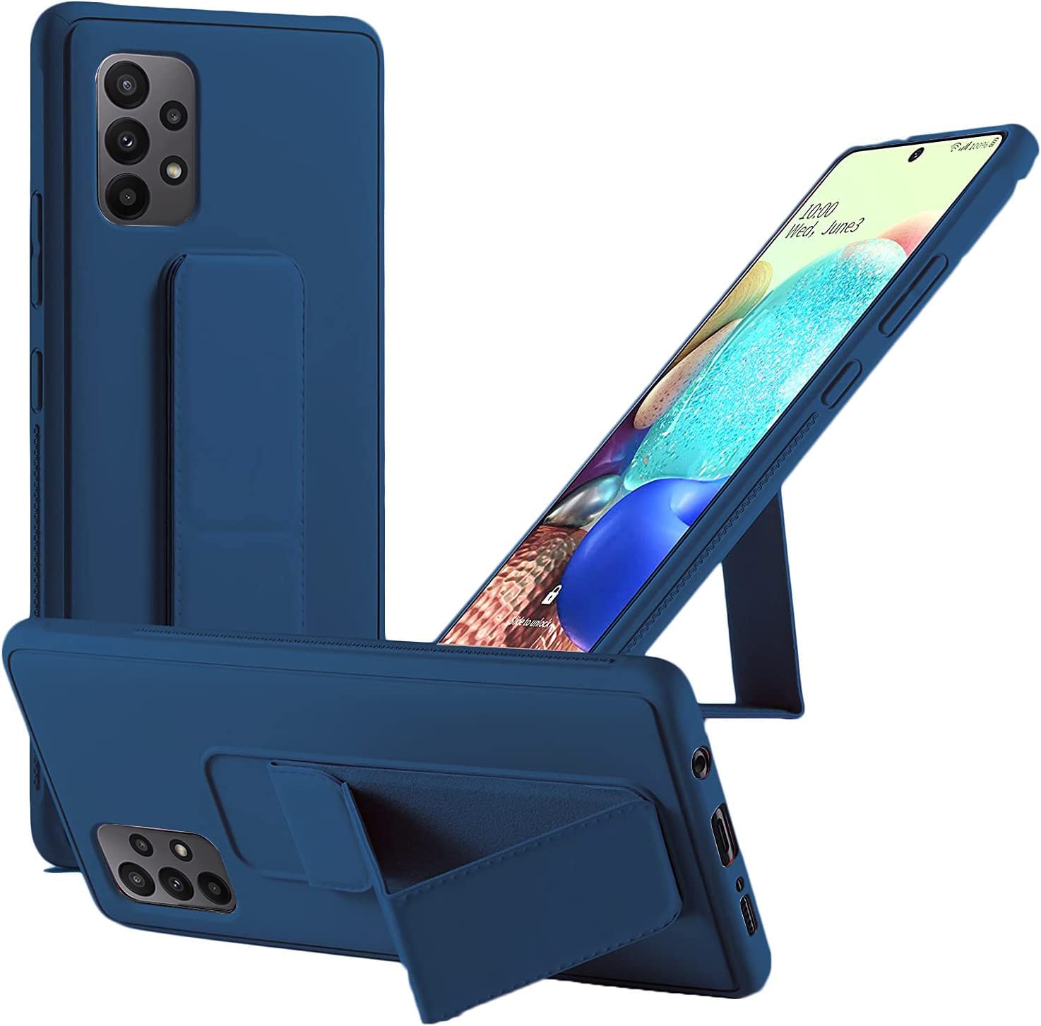 Emodil Case for Samsung Galaxy A23 Magnetic Car Mount Kickstand & Holder, Premium Silicone Vertical & Horizontal Hand Strap and Grip with Multi Stand (Blue)