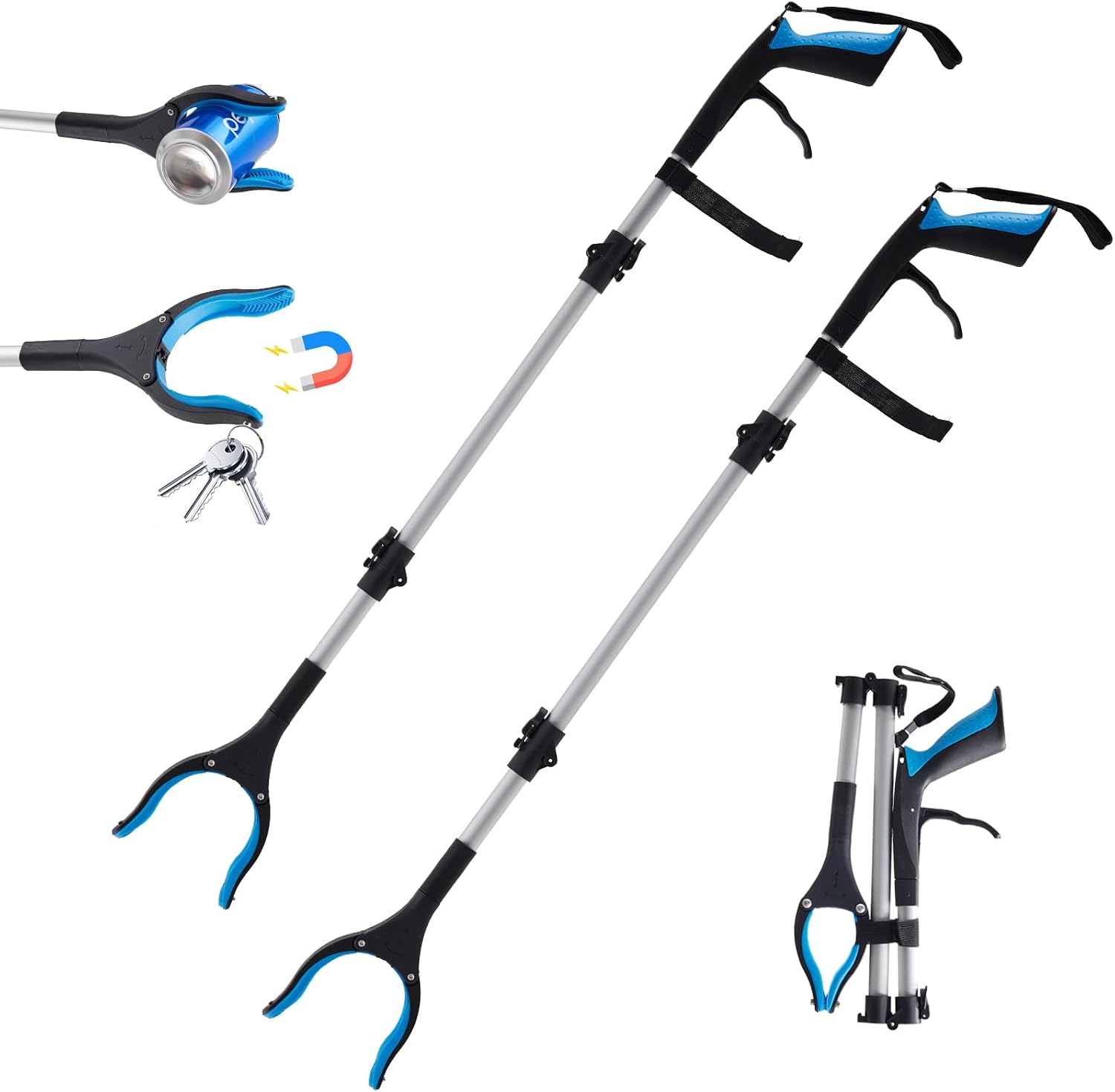 2-Pack Grabber Reacher Tool 36" Foldable Pickup Tool with 360° Anti-Slip Rotating Jaw and Magnets, 4" Wide Claw Opening Trash Picker Tool for Seniors and Disabled