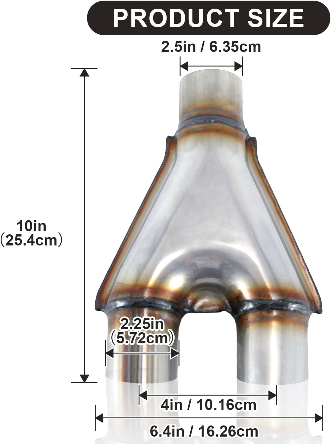 Exhaust Tip Exhaust Y Pipe 409 Stainless Steel Dual Exhaust Adapter Connector, 10 Inch Long Crossover Exhaust for Car Truck (Y Pipe, 2.5" to 2.25")