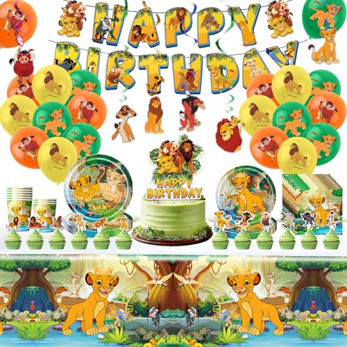 89 unidades de decoración de cumpleaños de rey león, vajilla de papel para fiesta de cumpleaños infantil, vaso, globo, decoración para 10 personas