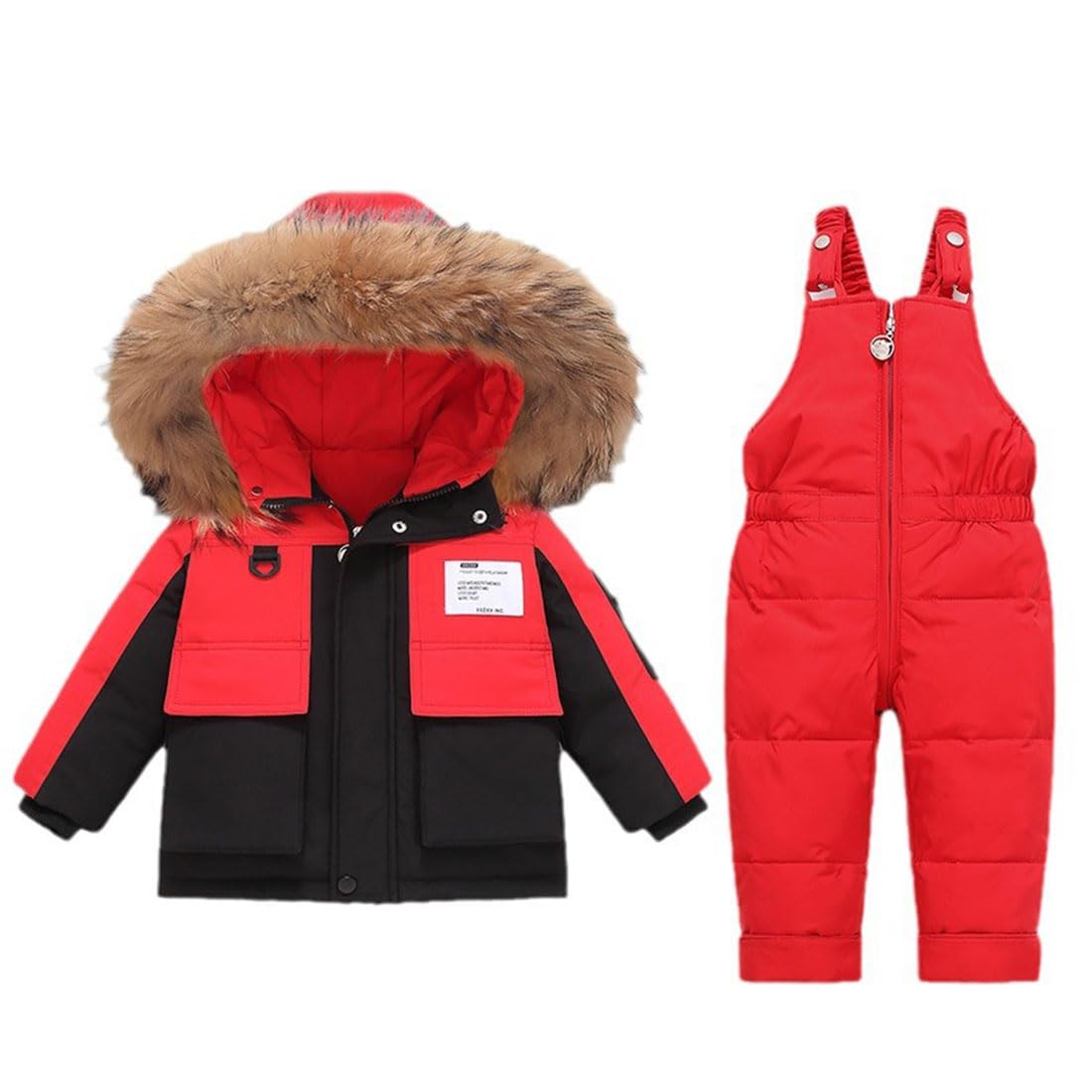 Baby Mädchen Jungen Schneeanzüge Bekleidungsset Winter Kinder 2tlg Daunenjacke Mantel mit Schneelatzhose Lätzchen Hose Kleinkind Skianzug Kleidung