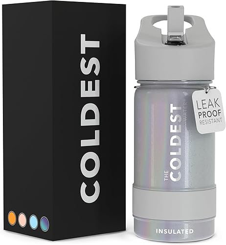 Coldest - Botella de agua deportiva con tapa con popote y asa, a prueba de fugas, de acero inoxidable con aislamiento al vacío de doble pared,
