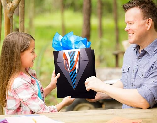 Miniatura 2 de SICOHOME Bolsas de regalo para el día del padre, bolsa de regalo grande de 13 pulgadas con papel de seda para papá, padrinos de boda, esmoquin,