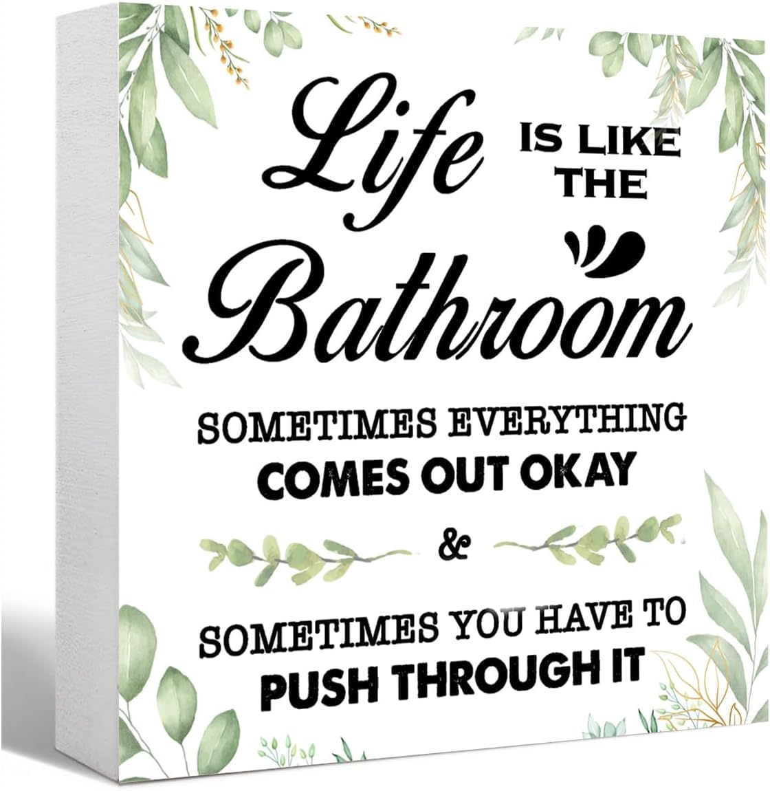 Funny Bathroom Box Sign 5x5 Inch Rustic Wood Decor Farmhouse Style