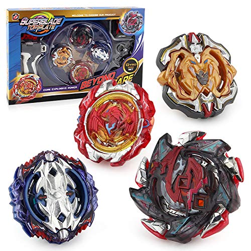 3T6B 4 Pcs Peonzas con Lanzador Conjunto, Gyro Spinners y Turbo Burst y Disco de Batalla Set, para Regalo de Vacaciones de Cumpleaños Niños