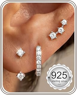 Fiasaso 3 Pairs 925 Sterling Silver Hypoallergenic Earrings Set for Multiple Piercing Dainty 14K Gold Plated Stud Huggie Small Hoop Earrings for Women Trendy Cute Earring Stacks for Sensitive Ears