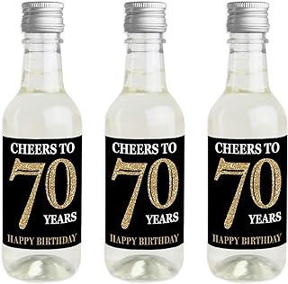 Big Dot of Happiness Adult 70th Birthday - Gold - Mini Wine and Champagne Bottle Label Stickers - Birthday Party Favor Gift for Women and Men - Set of 16