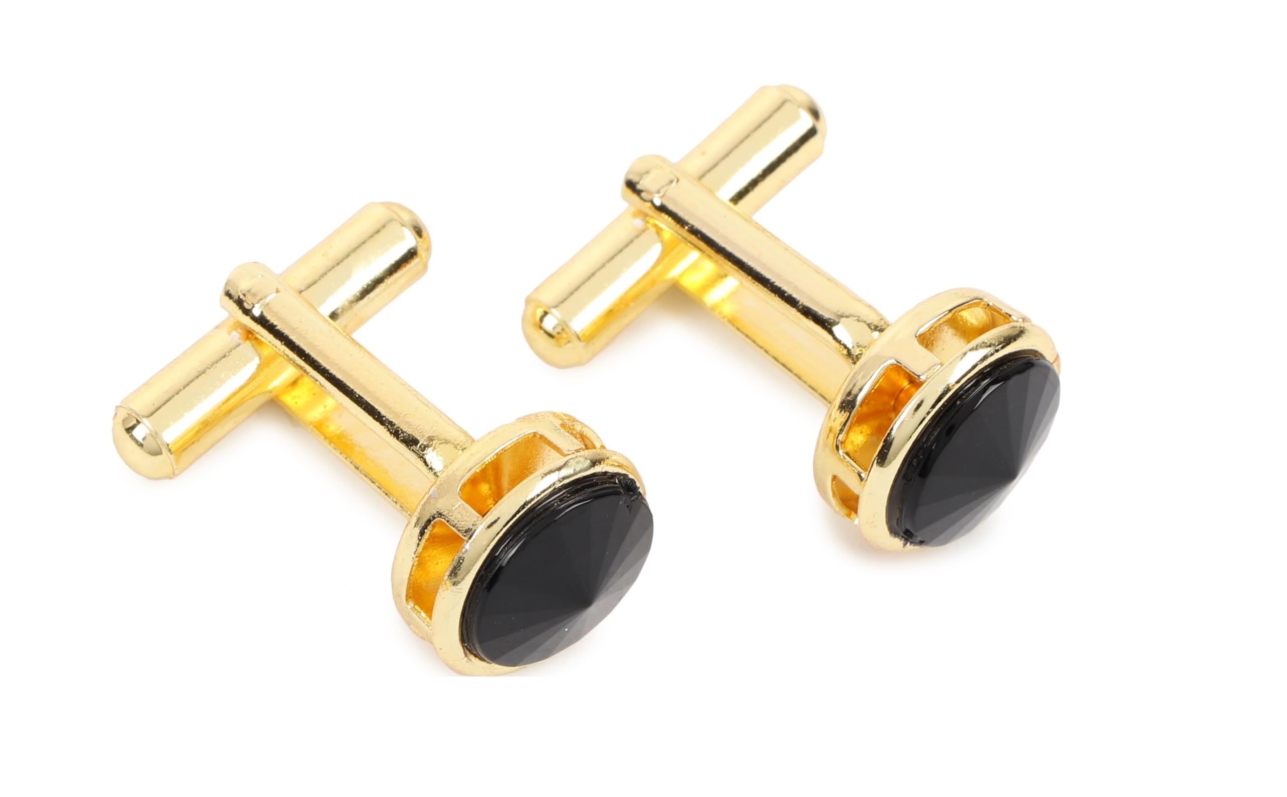 zitti Men's Black American Stone Cufflinks – 24K Plated Classic Jewelry with Velvet Pouch – Formal Shirt Accessory Gift for Him-picture-45