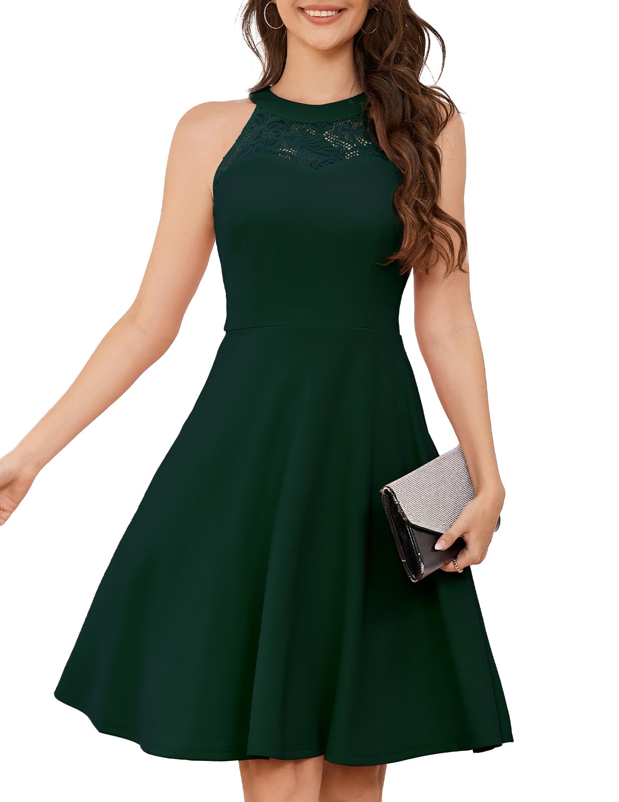 Bbonlinedress Robe de Soirée Cocktail Femme Swing Vintage pour Bal Guinguette Fête Guinguette Déguisement Mariage invité