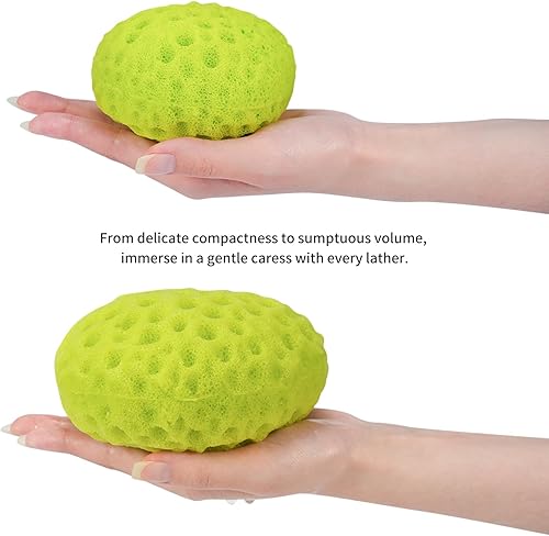 Miniatura 4 de Juego de esponjas de baño de YABAHU lujoso tono dual, amarillo limón revitalizante y verde lima fresco de la mañana, material ecológico ultrasuave,