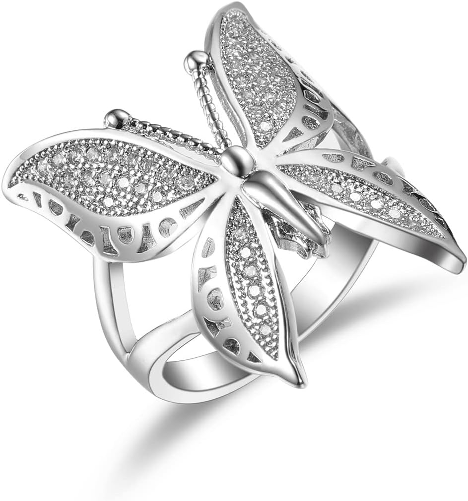 925 Sterling Silver Shiny Butterfly Engagement Diamond Ring Foldable True Love Eternal Wedding Ring Unique Eternal Commitment Ring Engagement Party Jewelry-Making-Patterns