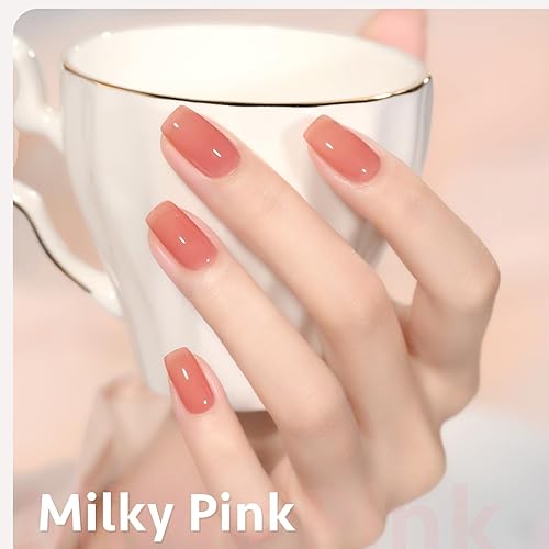 Miniatura 3 de GAOY - Juego de esmaltes de uñas en gel color nude y gelatina rosa lechoso, 6 colores translúcidos, blanco translúcido, curado con luz ultravioleta