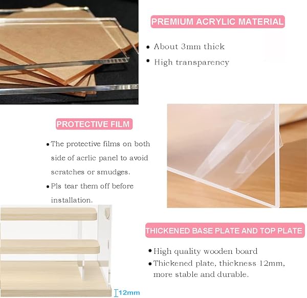Nynelly Caja expositora de Acrílico de 3 Niveles, Vitrina de Acrílica Transparente para Figuras, Vitrinas de Exposición Antipolvo para Las Colecciones Juguete, Madera,31,5cm x 18cm x 26,5cm - 5