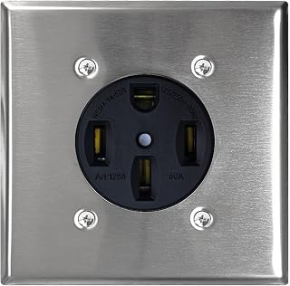 NEMA 14-50 Receptacle with Square Wall Plate, 3 Pole 4 Wire 125/250 Volt 50 Amp Flush Mount Outlet for Range, RV and Generator, Industrial Grade UL Listed