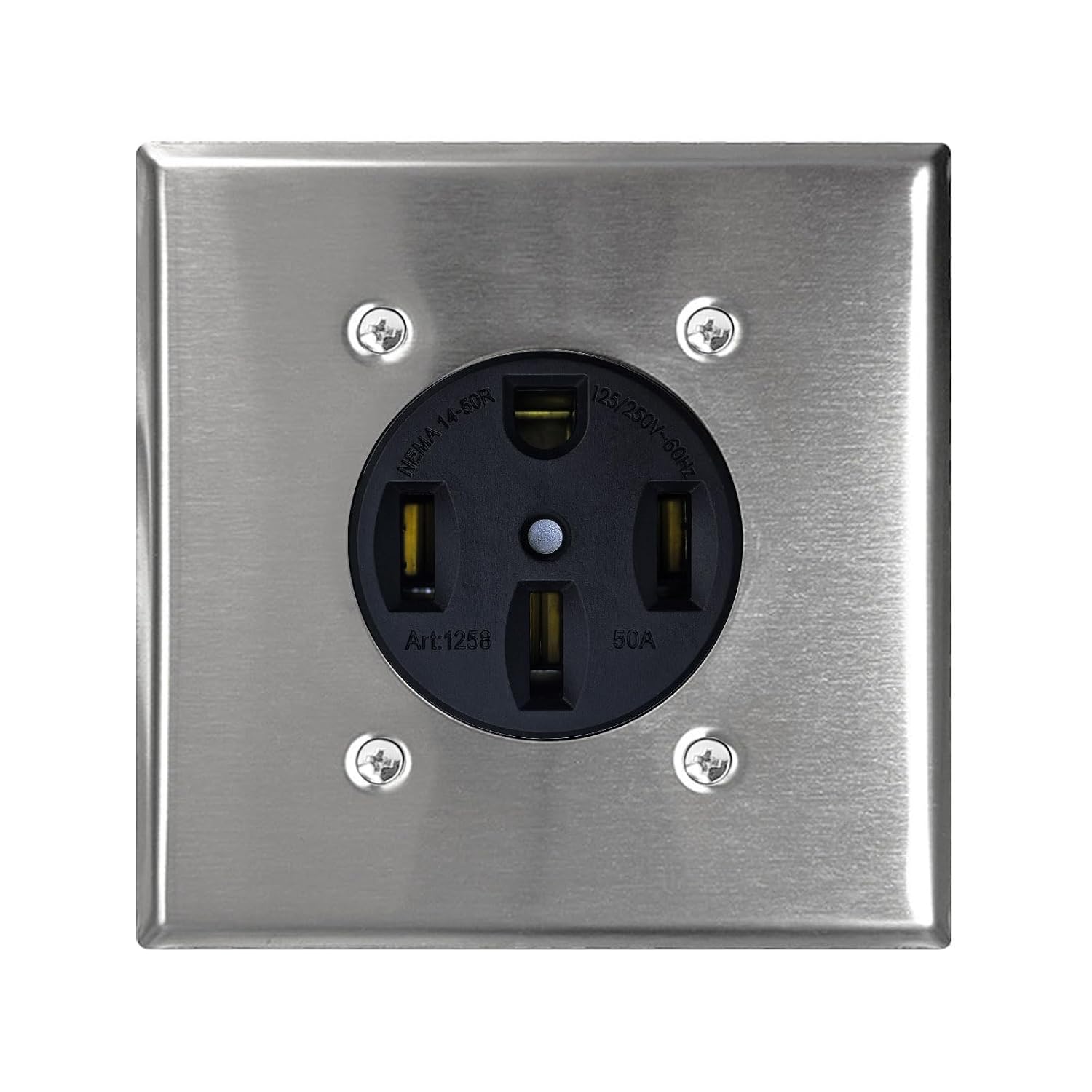 NEMA 14-50 Receptacle with Square Wall Plate, 3 Pole 4 Wire 125/250 Volt 50 Amp Flush Mount Outlet for Range, RV and Generator, Industrial Grade UL Listed