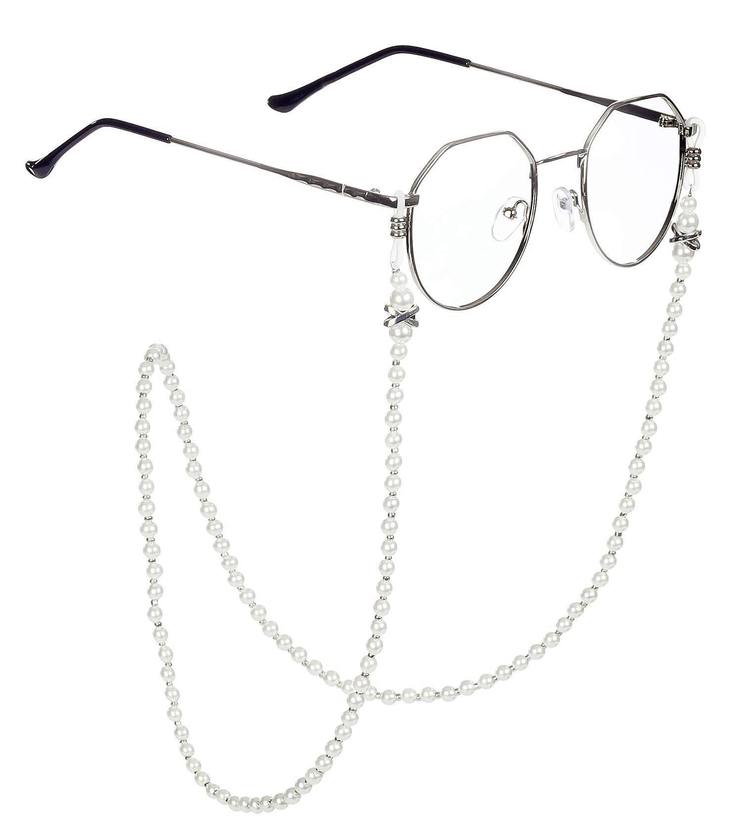 YAFALA Eyeglass Chains for Women Reading Glasses Strap Necklace Sunglass Holder Cord Lanyards Eyewear Retainer (White pearl)