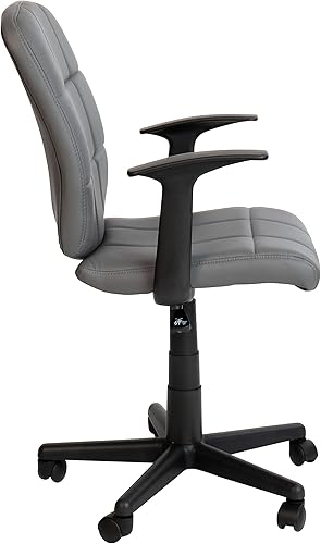 Miniatura 6 de Flash Furniture Clayton - Silla giratoria de respaldo medio con brazos, tapicería de vinilo gris, respaldo copetudo y giro de 360