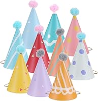 Aeaocvo 10 Pack Colorful Birthday Party Cone Hats with Pom Poms for Kids Adults - Baby Shower Photo Props Fun Celebrations