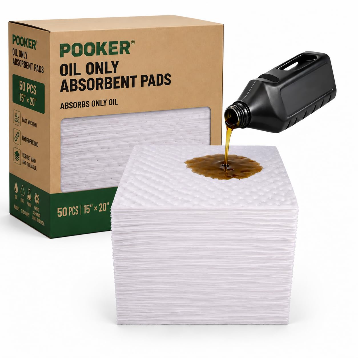 Cuscinetti assorbenti bianchi solo olio, pesanti 3,5 mm, 6 strati in polipropilene, 38,1 x 48,3 cm, pulizia industriale per garage e officina, confezione da 50