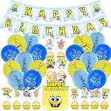 SpongeBob Birthday Party Supplies,SpongeBob Decorations include Cake Topper,Cupcake Toppers,...