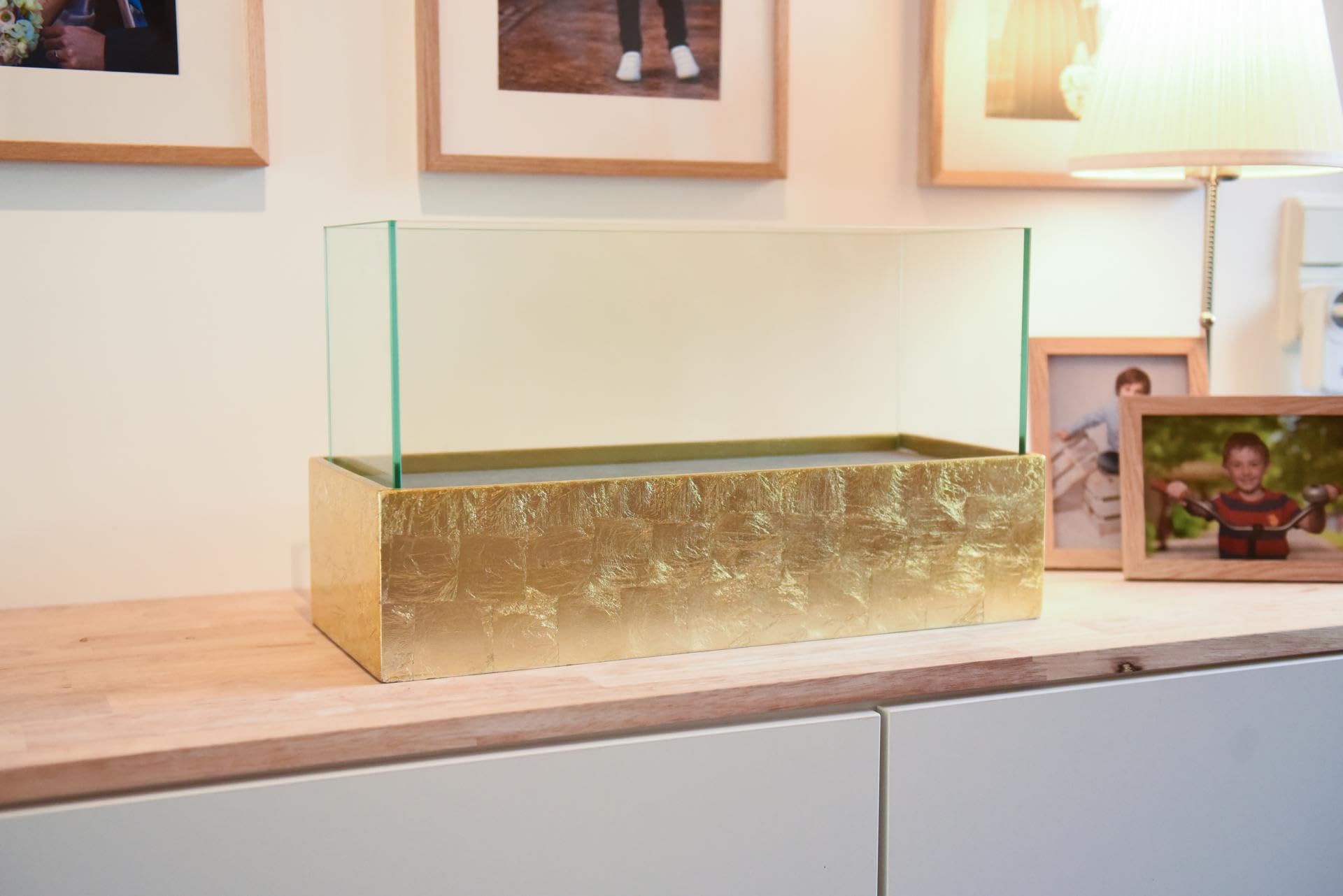 Portacandela decorativo VIVANNO CANDELITO - Rettangolare, oro lucido, 50x20x29