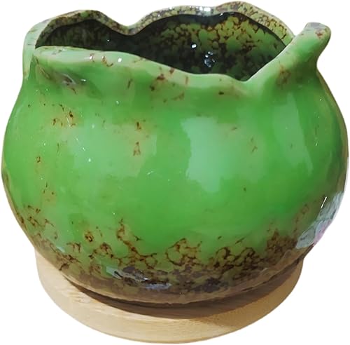 Miniatura 8 de Maceta circular de cerámica de 7.3 pulgadas para decoración del hogar, jardín, suculentas, cactus, maceta con bandeja de bambú, planta no incluida