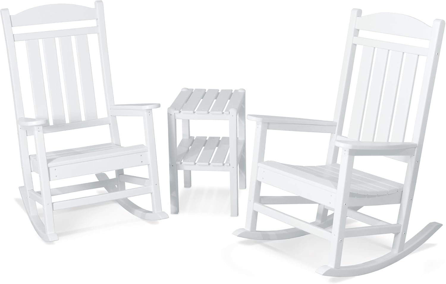 POLYWOOD PWS138-1-WH Presidential 3-Piece Rocker Chair Set, White