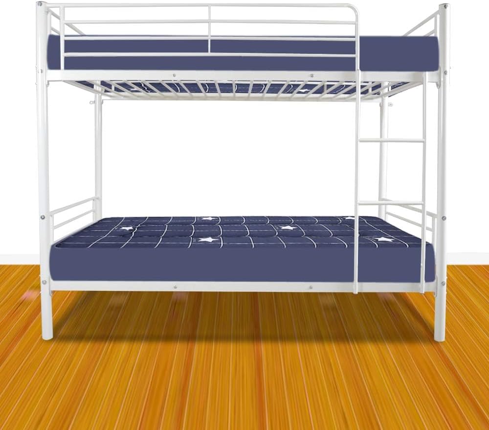 Karl home White Bunk Bed Twin Over Twin, Metal Bunk Bed with Built-in Ladder and Safety Guardrail, Space-Saving Twin Bunk Beds for Kids, Teens & Adults, No Box Spring Needed