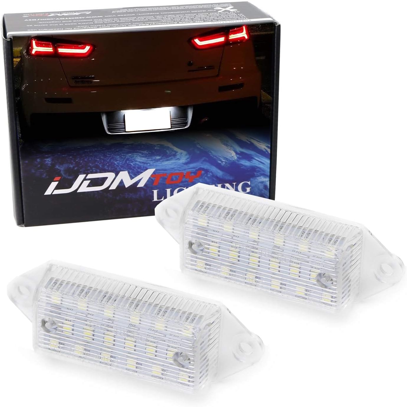Oem-Fit 3W Full Led License Plate Light Kit For 2003-17 Mitsubishi Lancer & Evolution X, Powered By 18-Smd Xenon White Led