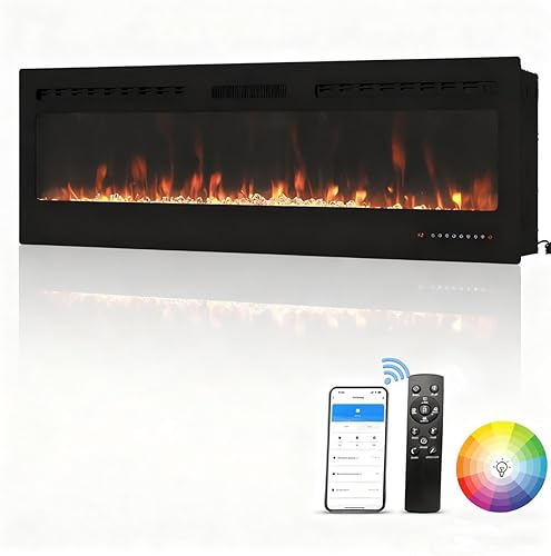 Chimenea eléctrica inteligente  Insertos de chimenea eléctrica de 50 pulgadas, montaje en pared o empotrado en pared, chimenea eléctrica con