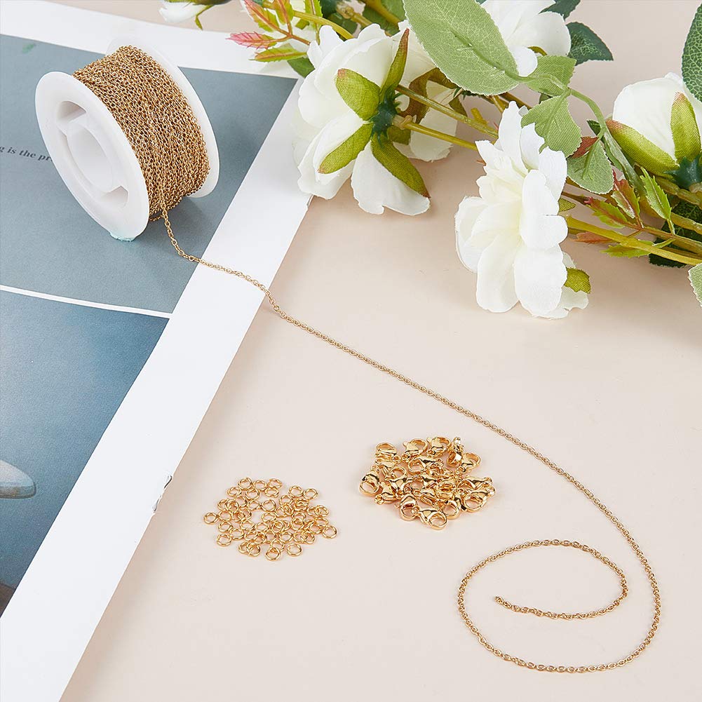 SUNNYCLUE 16.4Feet/ 5m Antique Bronze Curb Cable Chain Link Necklace Paperclip Chain Large 20Pcs Brass Lobster Claw Clasps 50Pcs Brass Jump Rings Jewelry Chains For Jewelry Making Supplies DIY Craft
