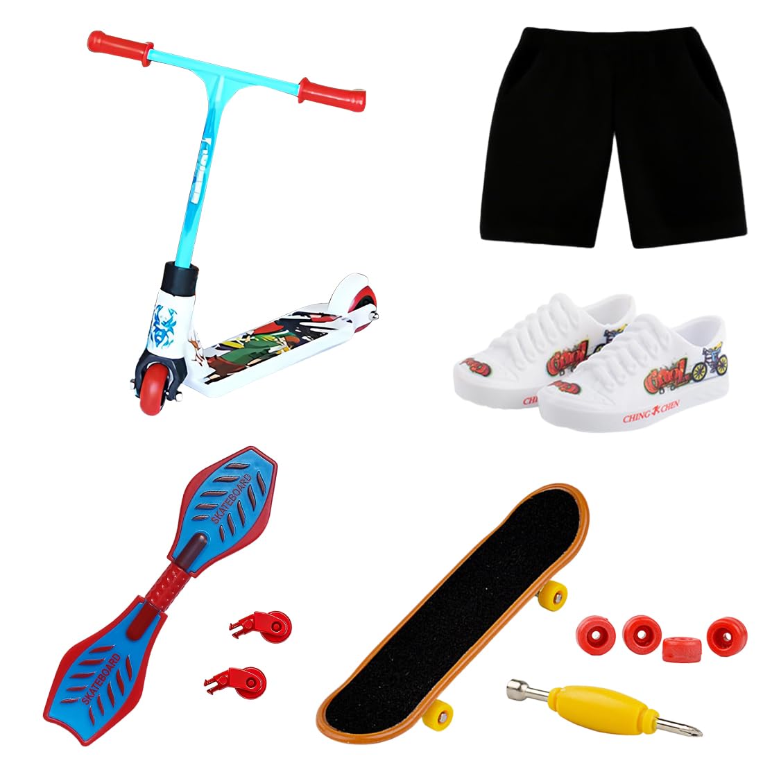 DIFLAX Mini Juego De Scooters Para Dedos – Set De 4 Patinetes De Aleación Con Herramientas De Reparación, Juguete Portátil Para Niños Y Adultos