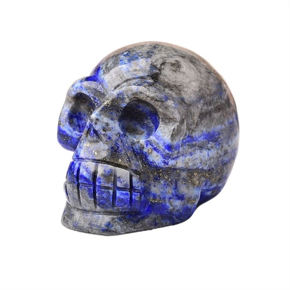 PKNVKZIDK 2inch Gemstone Skull Amethyst Tigers Eye Crystal Rose Quartz Wicca Feng Shui Ornaments Figurine Home Deco (Color : Lapis Lazuli, Size 2inch)