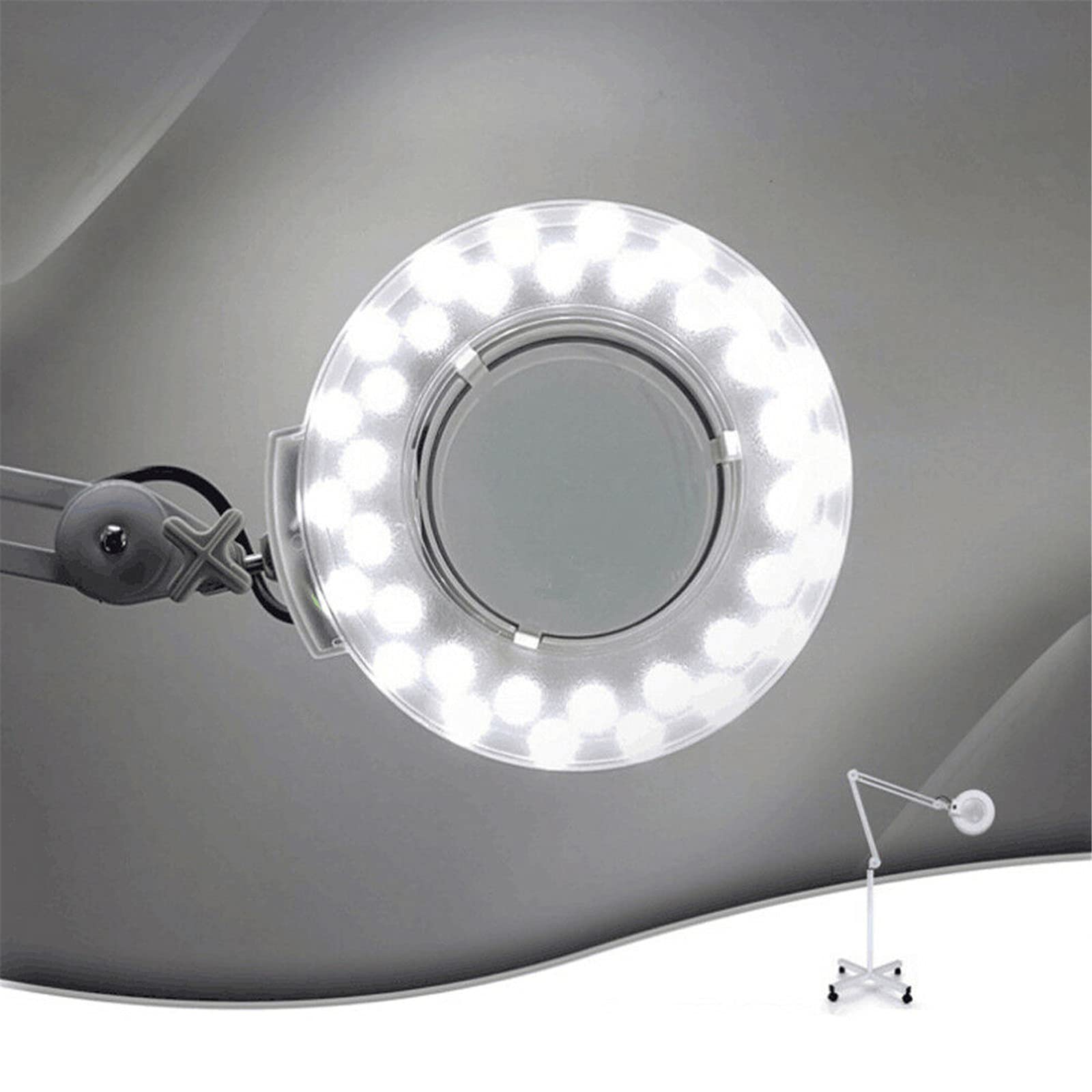 Futchoy Lampada di ingrandimento a LED in piedi per Clinica Dentale Beauty Parlour Medical Braccio Regolabile, Obiettivo Può essere ruotato di 360 Gradi Su E Giù (8X)