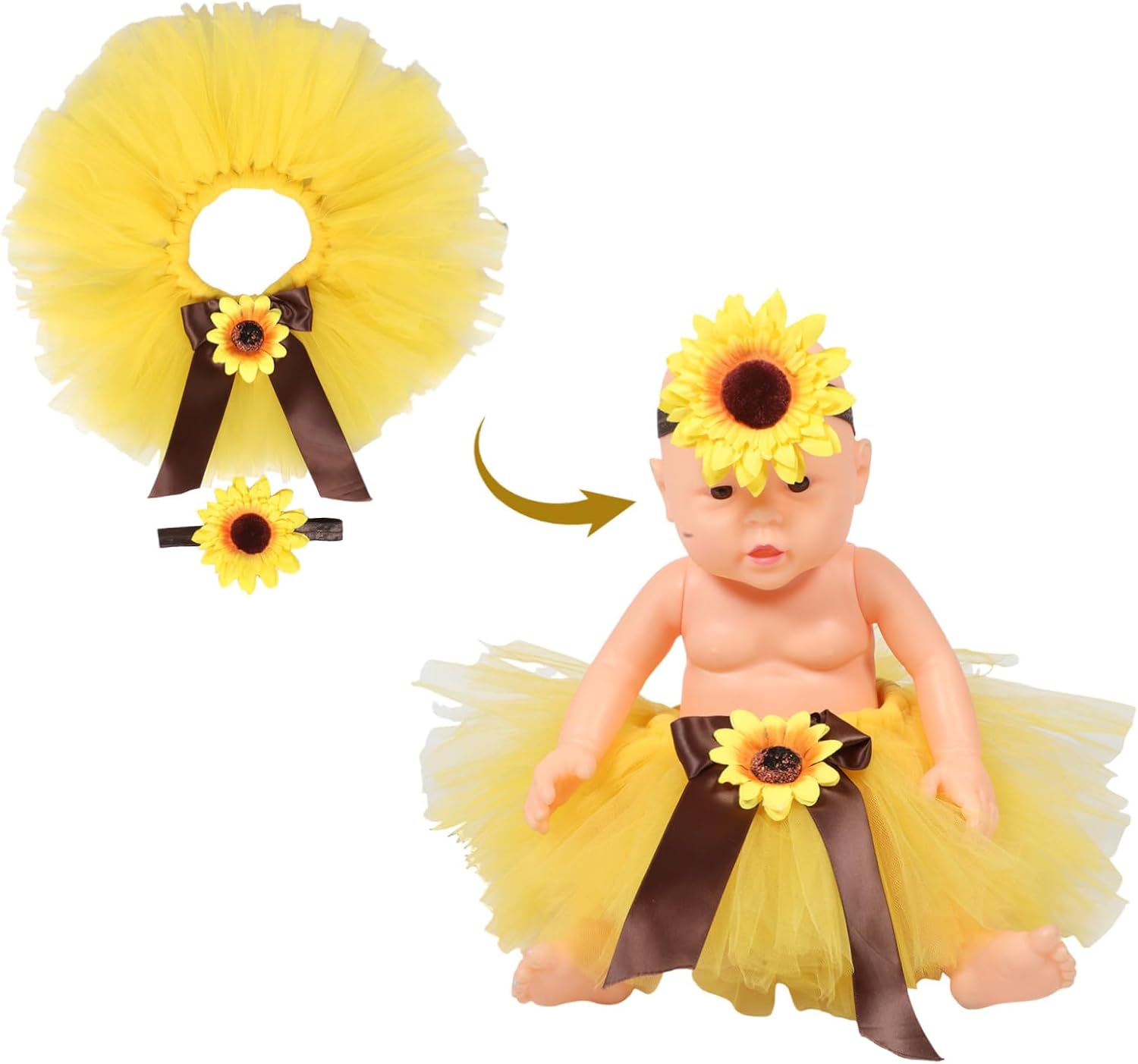 VILLCASE Infant Girls Photography Dress with Headband Acrylic Yellow