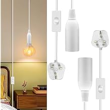 Pendant Light Fitting Kit, 2 Pack E14 Bulb Holder with Switch, 4.5 M White Lamp Cable with Switch And Plug, Hanging Light with Plug in Cord, Plug in Ceiling Light Fixture, for Balcony, Camping, Loft