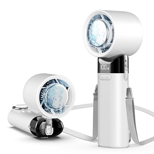 sylvwin Portable Mini Handheld Fan,Adjustable Speed(1-100) 5000mAh Battery Rechargeable Personal Fan,Cooling Handheld Fans for Travel Camping Outdoor(White)