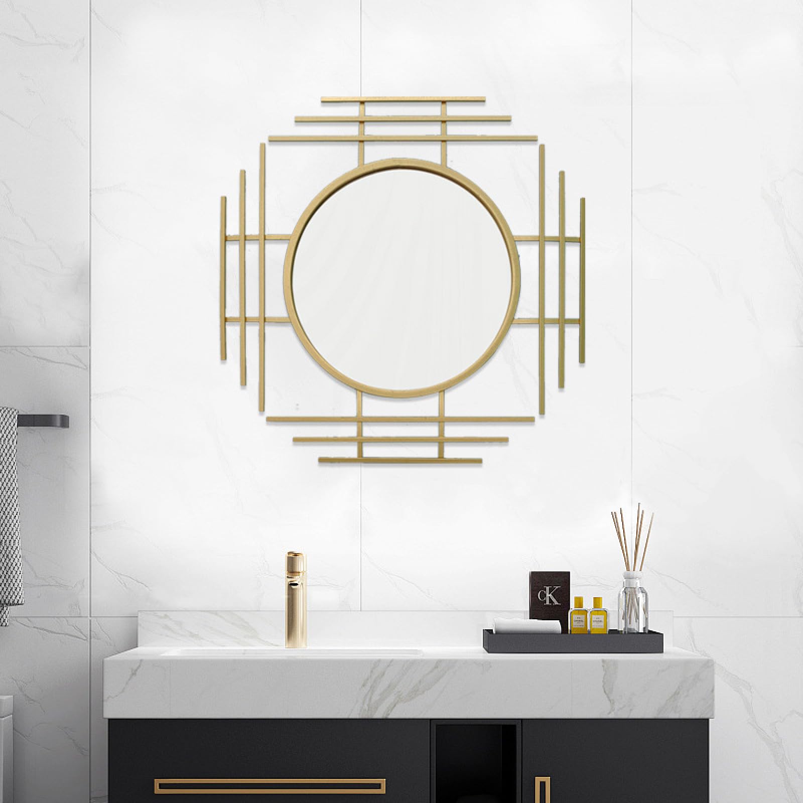 Miroir mural en métal doré pour décoration de chambre vintage