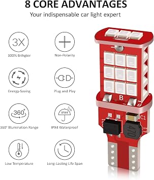 912 921 LED Bulb Red, Third Brake Center High Mount Stop Light, Canbus Error Free T15 906 904 W16W LED Bulb Red 3rd Brake Tail Lights For Cars/Truck, 300% Brighter Non-Polarity, Pack of 2