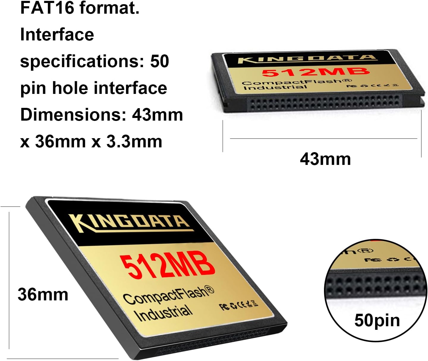 Industrial Compact Flash Memory Card 5pack 512MB FAT16 Type I for Industrial Equipment Vintage Digital Cameras