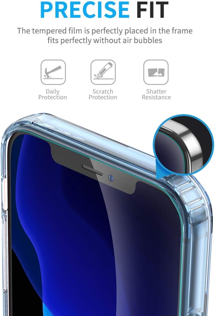 RAXFLY iPhone 12 Pro Max Case with 2 Pack Screen Protector (Light Blue)