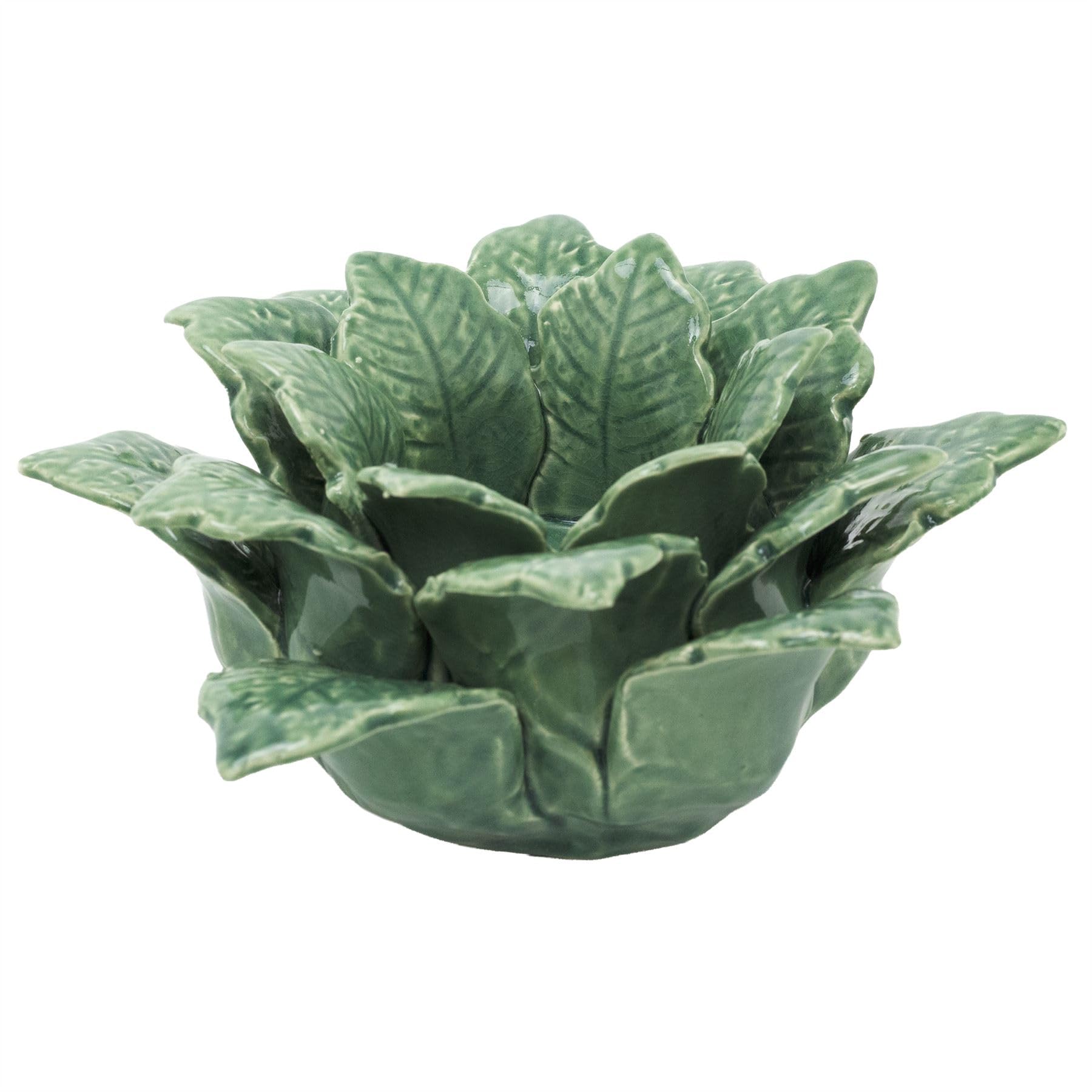 Leaf Tealight Candle Holder, 7x16cm Green Ceramic Candle Holder with Detailed Vein Leaves, Rustic Decorative Tea Light Ornament