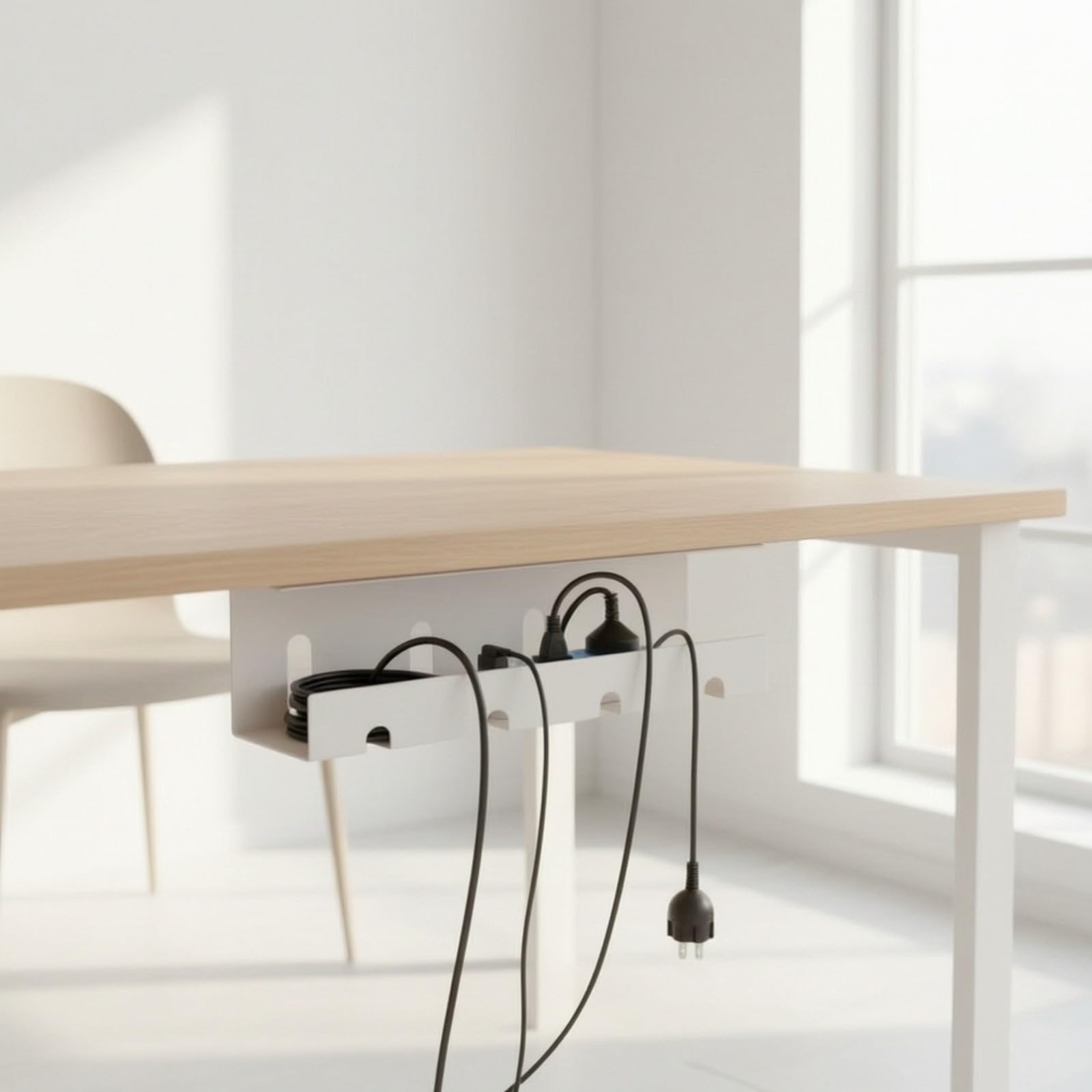 Soporte para Cables bajo la Mesa con Estructura Rectangular Cubierta y Laterales Resistentes para Evitar y en el Suelo Acuado para Uso Doméstico, Gris