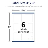 Avery® Printable Square Labels, Sure Feed® Technology, 3" x 3", Matte White, Permanent Adhesive, Laser/Inkjet Printable, 150 Blank Labels, Great for Product Merchandising, Stickers, and More (5659) – view 5
