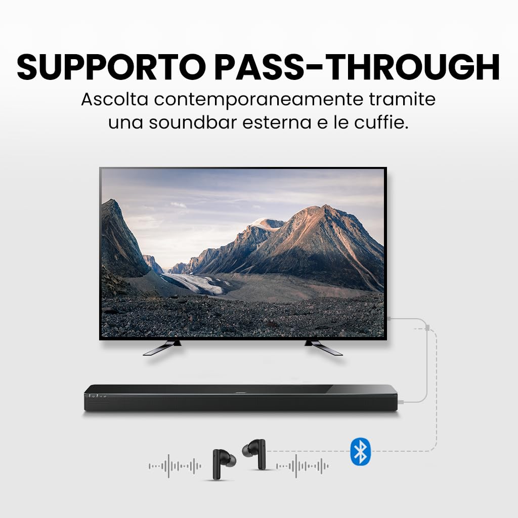 Avantree Oasis Plus 2 – Trasmettitore Bluetooth per TV con controllo del volume a distanza, supporta due cuffie, aptX‑Adaptive, passthrough soundbar, per TV con uscita ottica o AUX