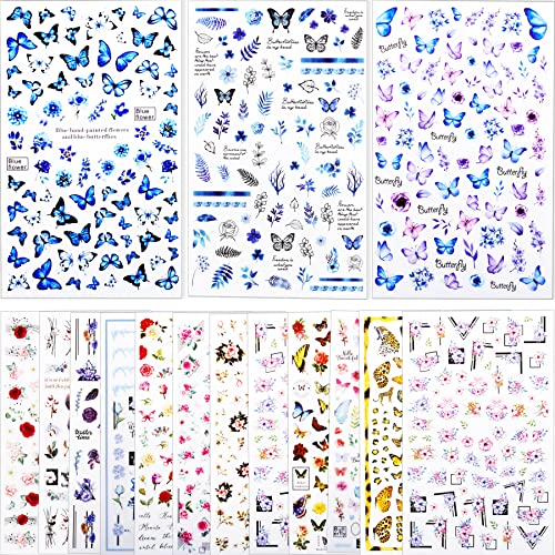 Bihrtc 15 Sheets Butterfly Nail Stickers Spring Floral Flower Self-Adhesive Nail Art Decals Diy Nail Art Supplies For Women Girls Nail Art Decorations Supplies Nails Manicure Decor #TOP17
