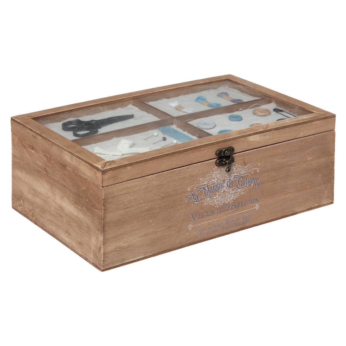 ATMOSPHERA CREATEUR D'INTERIEUR - Scatola da Cucito in Legno Winter 30x10cm