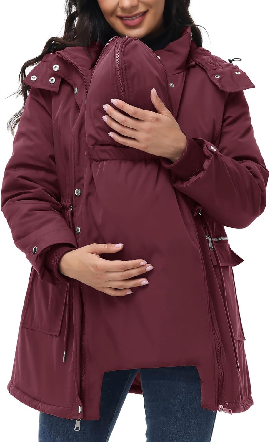 Maacie Maternity 3 in 1 Winter Coat Thicken Quilted Lined Warm Hooded Outwear Puffer Down Jacket Parka with Pockets