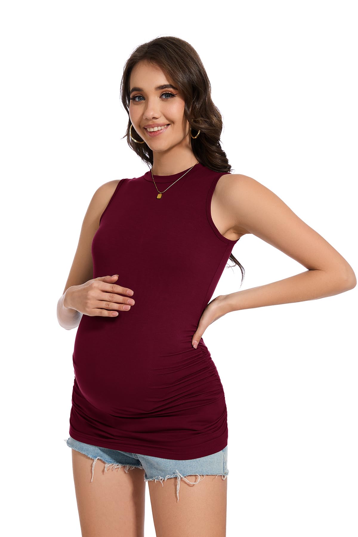 Smallshow Canottiera premaman da donna, girocollo, senza maniche, confezione da 3